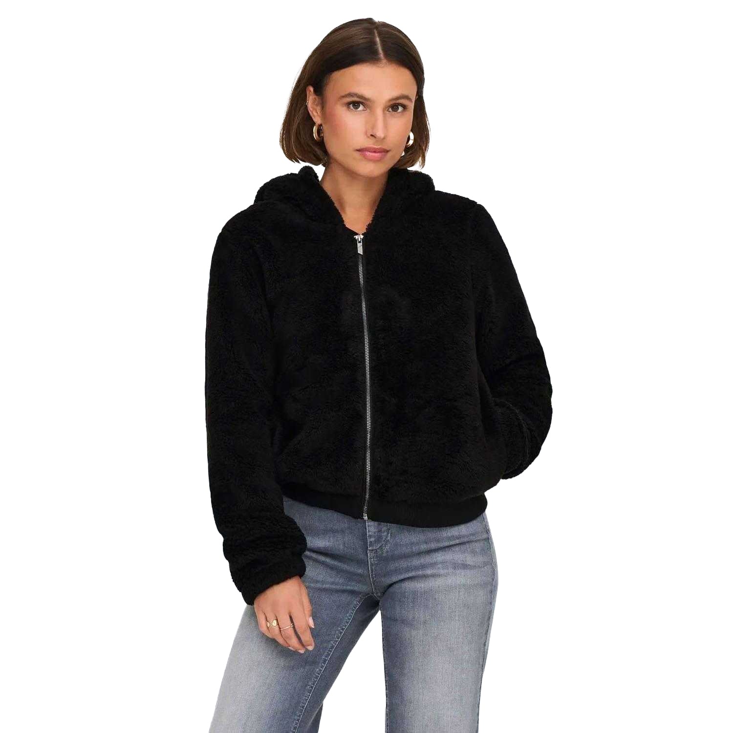 Black - Side - Only Womens-Ladies Newanna Teddy Fleece Jacket