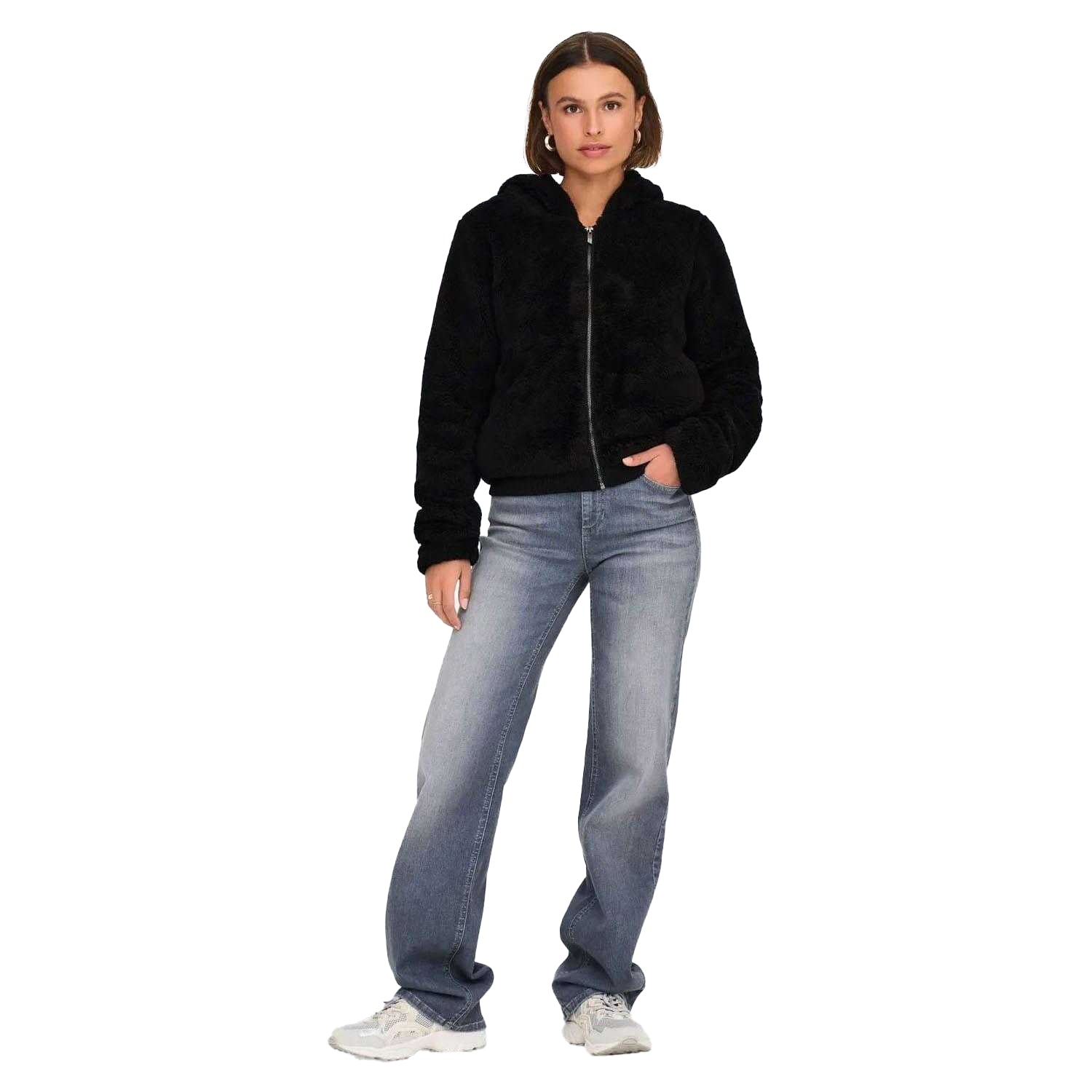 Black - Lifestyle - Only Womens-Ladies Newanna Teddy Fleece Jacket