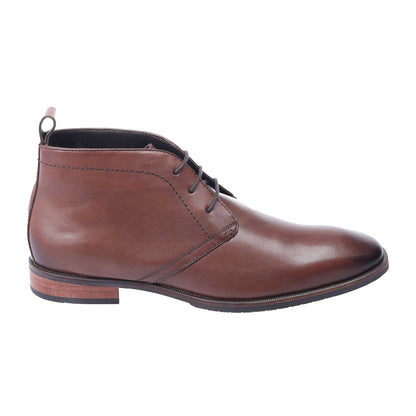 Brown - Side - Dune London Mens Mervin Leather Chukka Boots