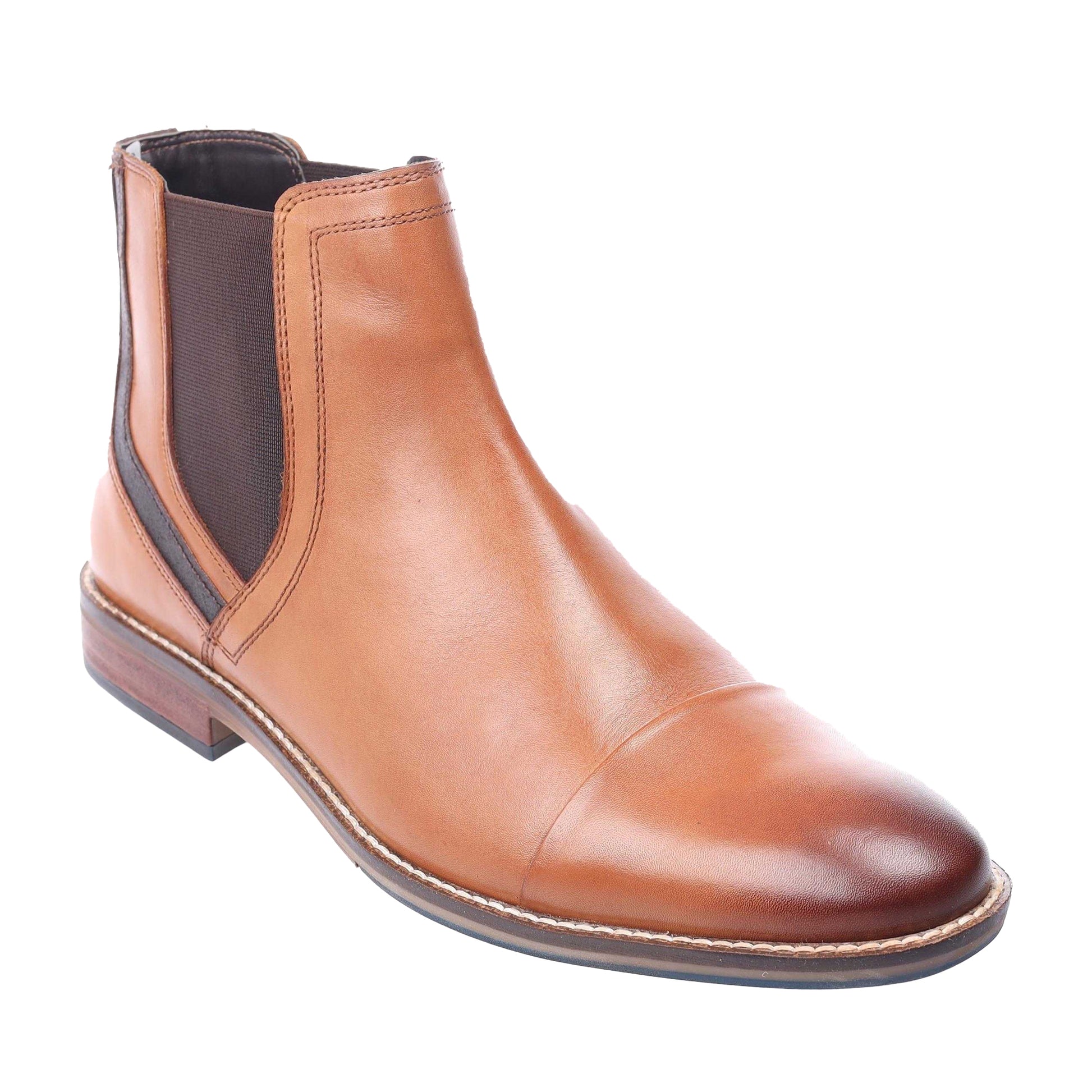 Tan - Front - Dune London Mens Chappy Casual Chelsea Boots