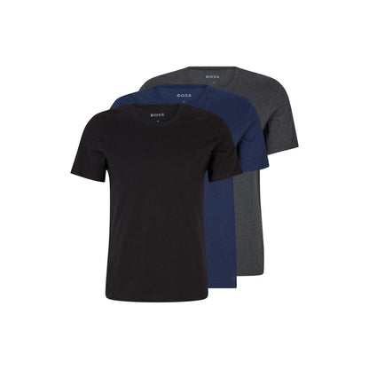 Black-Navy-Charcoal Grey - Front - Boss Mens Logo T-Shirt (Pack of 3)