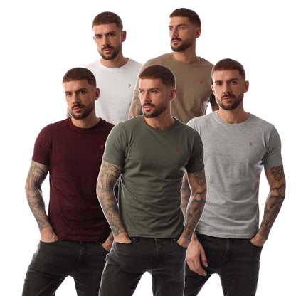 Grey-Green-White-Sand-Burgundy - Front - Farah Mens Wardlow Lounge T-Shirt (Pack of 5)