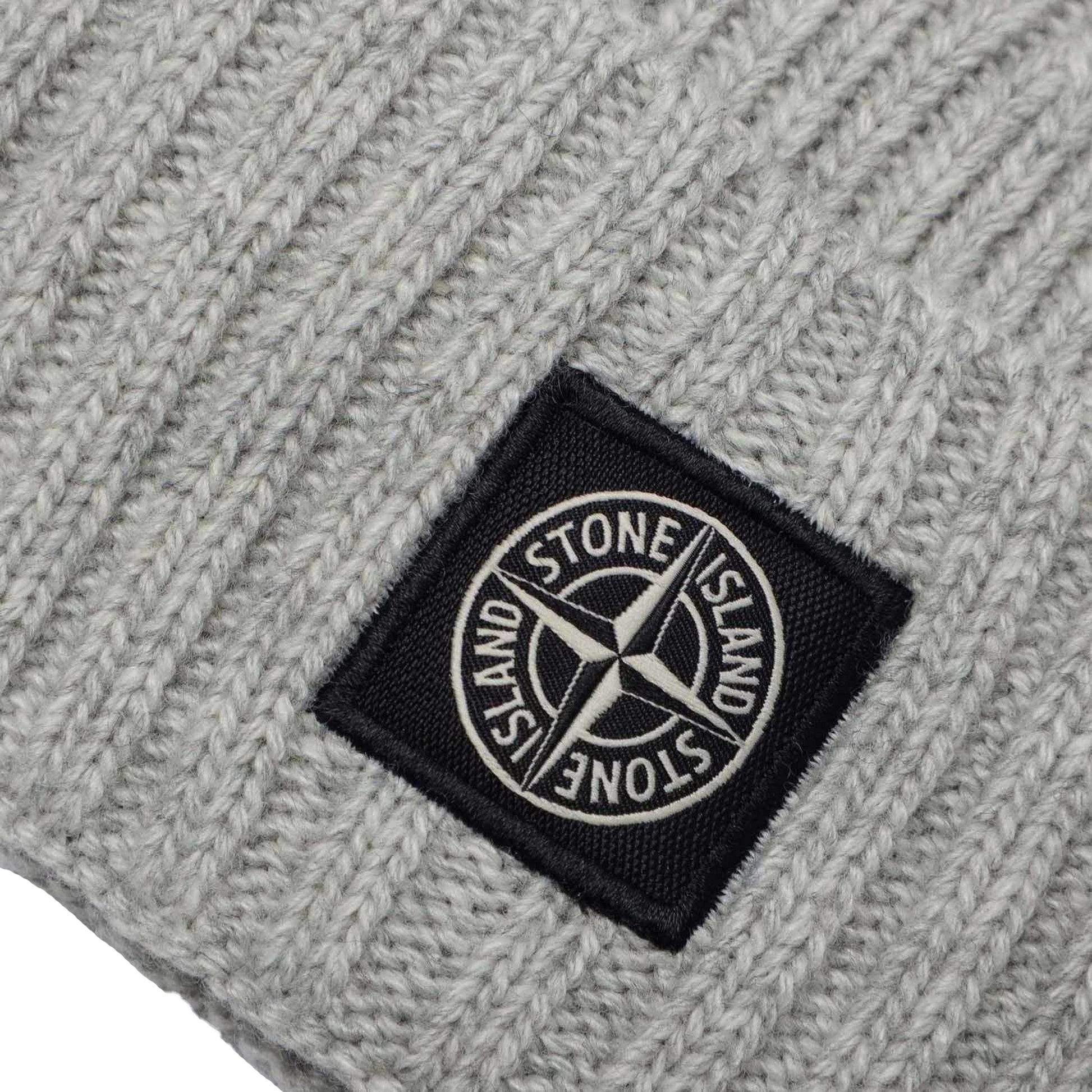 Grey - Side - Stone Island Childrens-Kids Compass Rib Knit Beanie
