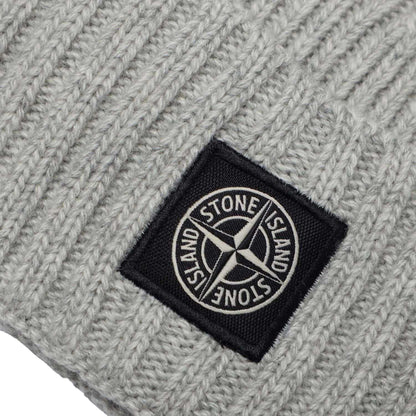 Grey - Side - Stone Island Childrens-Kids Compass Rib Knit Beanie