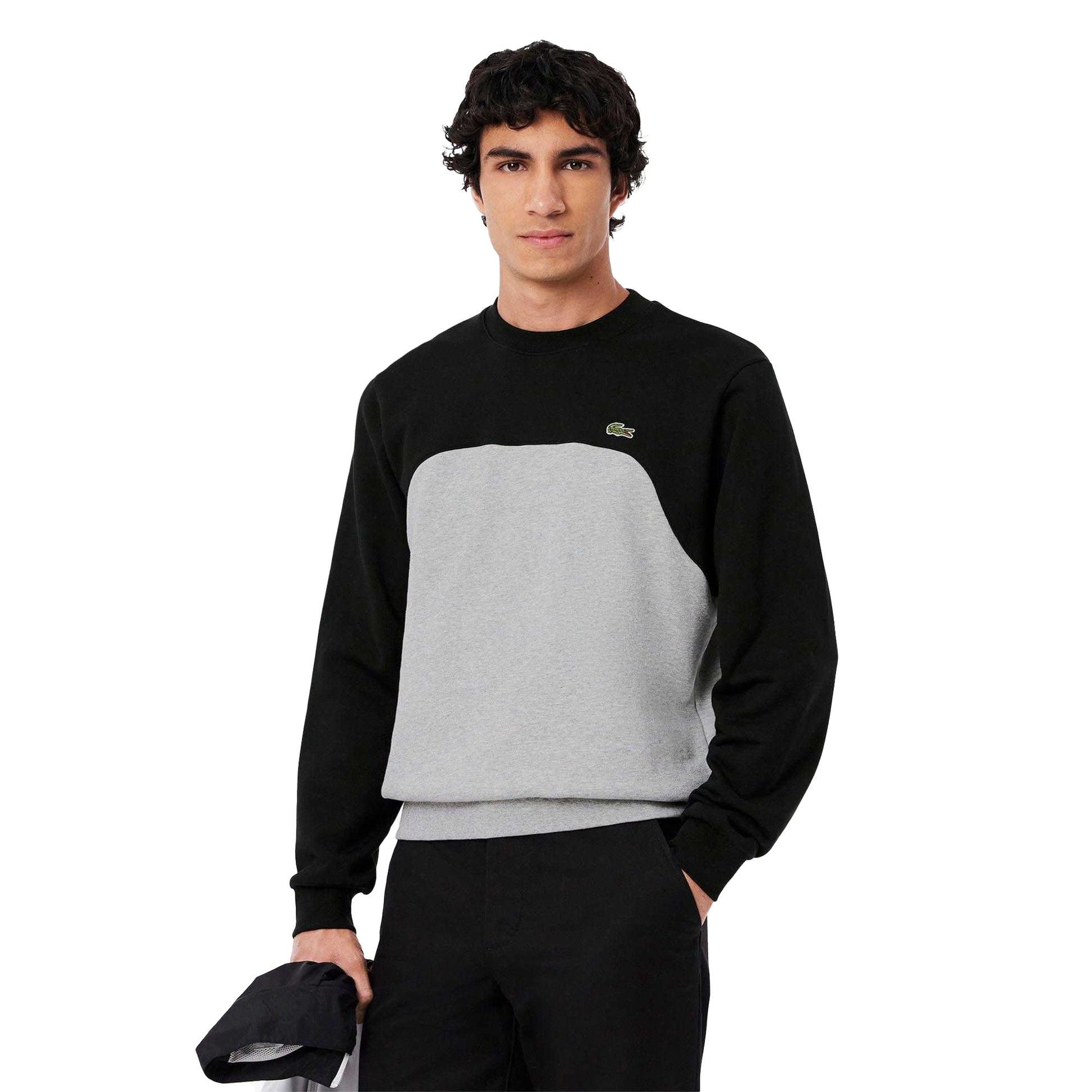 Grey-Black - Side - Lacoste Mens Colour Block Fleece Sweatshirt