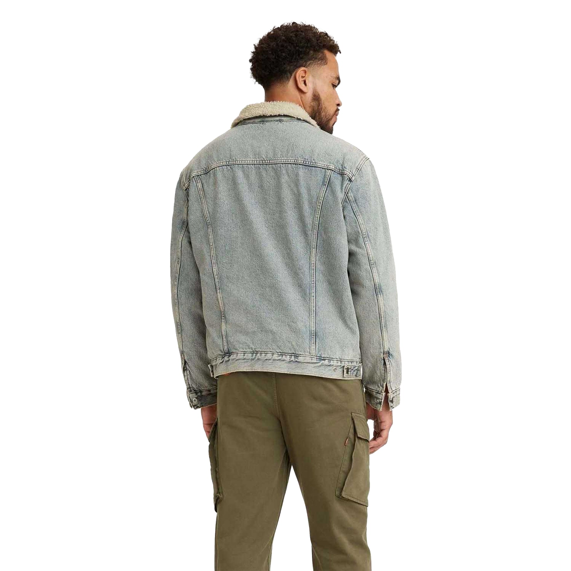 Blue - Back - Levis Mens Type III Sherpa Trucker Jacket