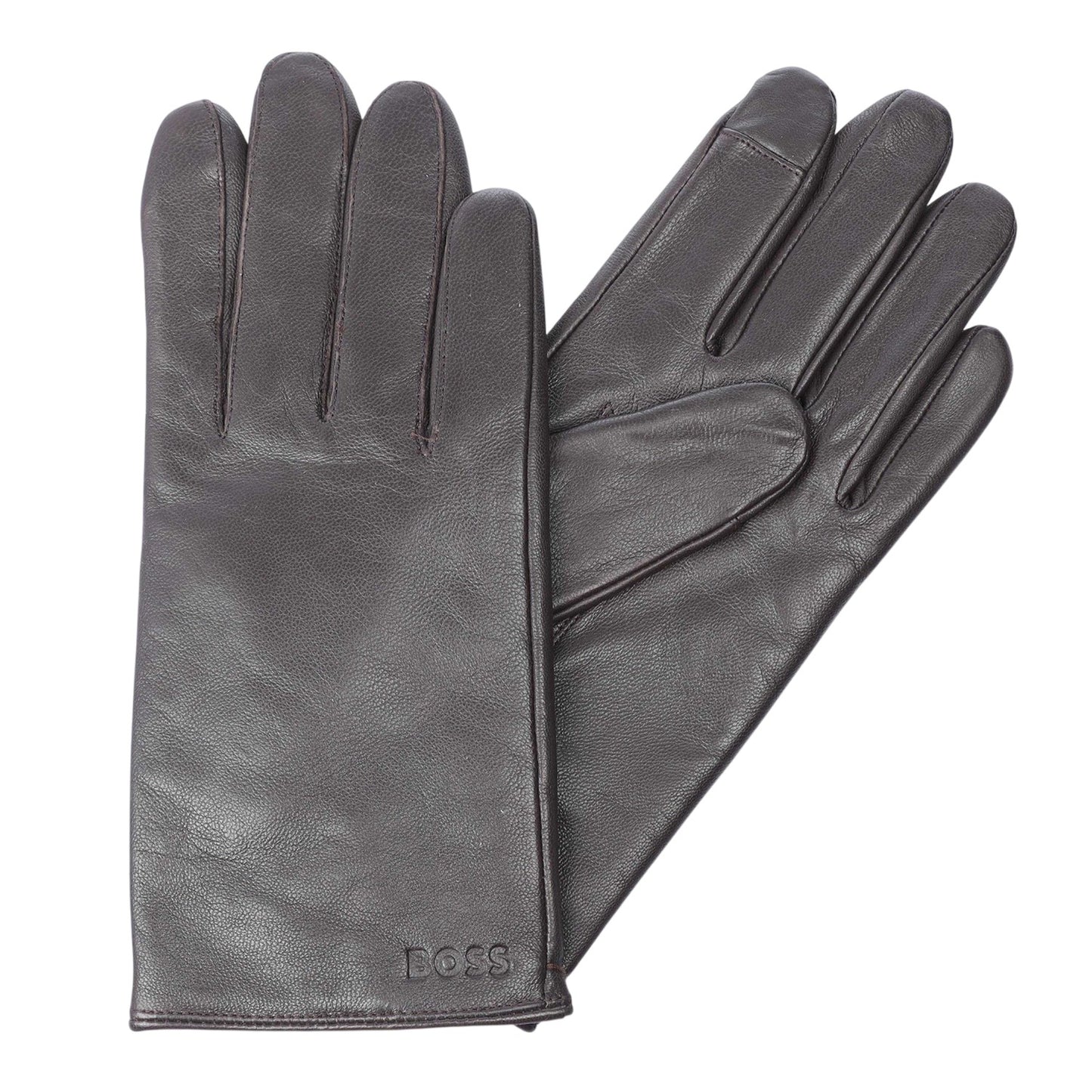 Brown - Side - Boss Mens Gioli Leather Gloves