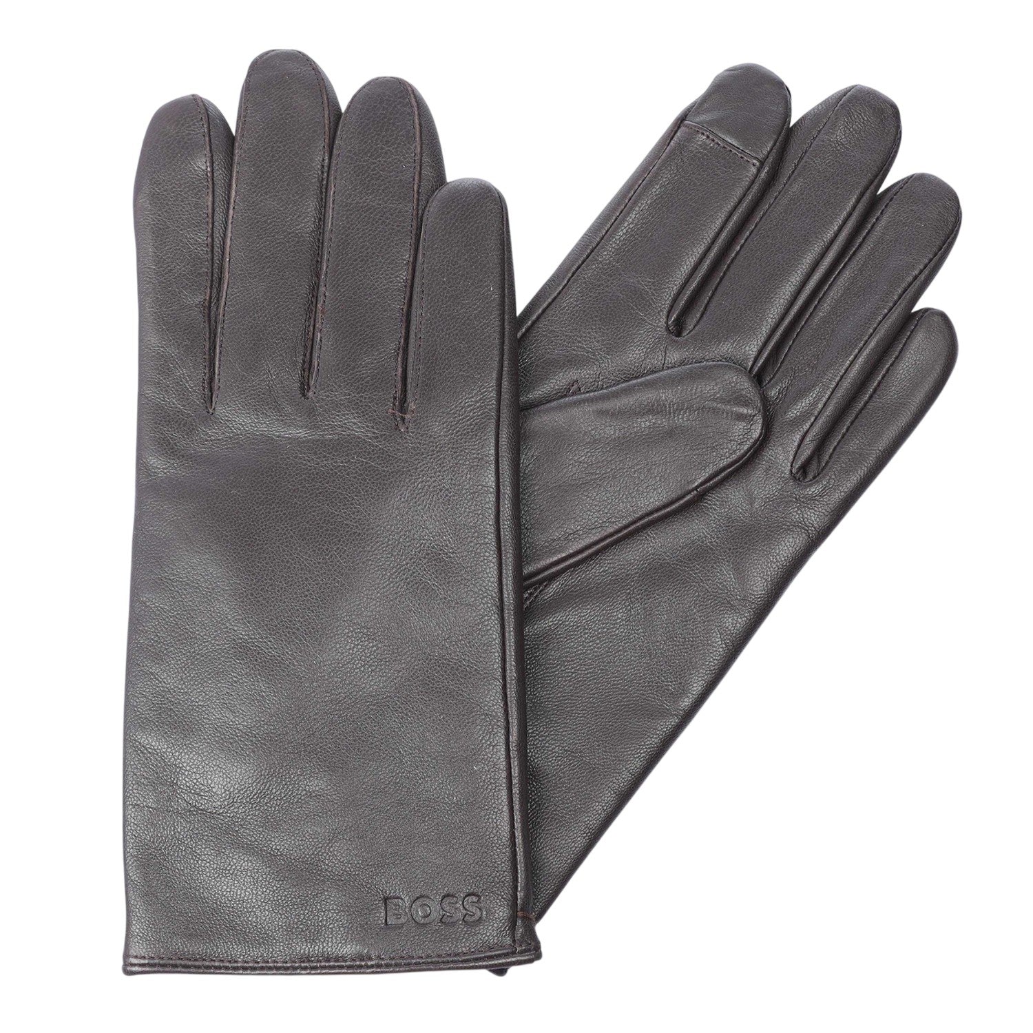 Brown - Side - Boss Mens Gioli Leather Gloves