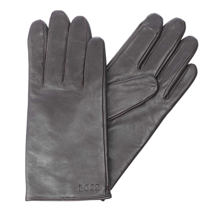 Brown - Side - Boss Mens Gioli Leather Gloves