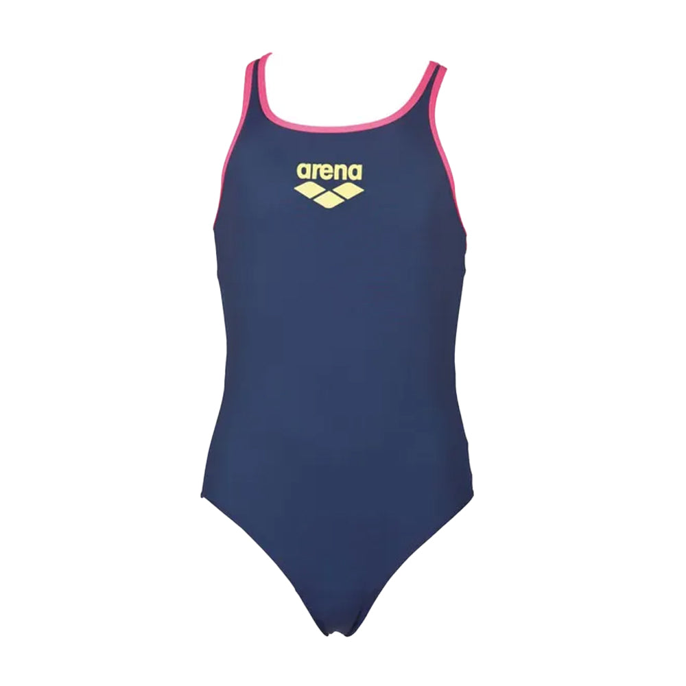 Navy-Pink - Front - Arena Girls Big Logo One Piece Swimsuit