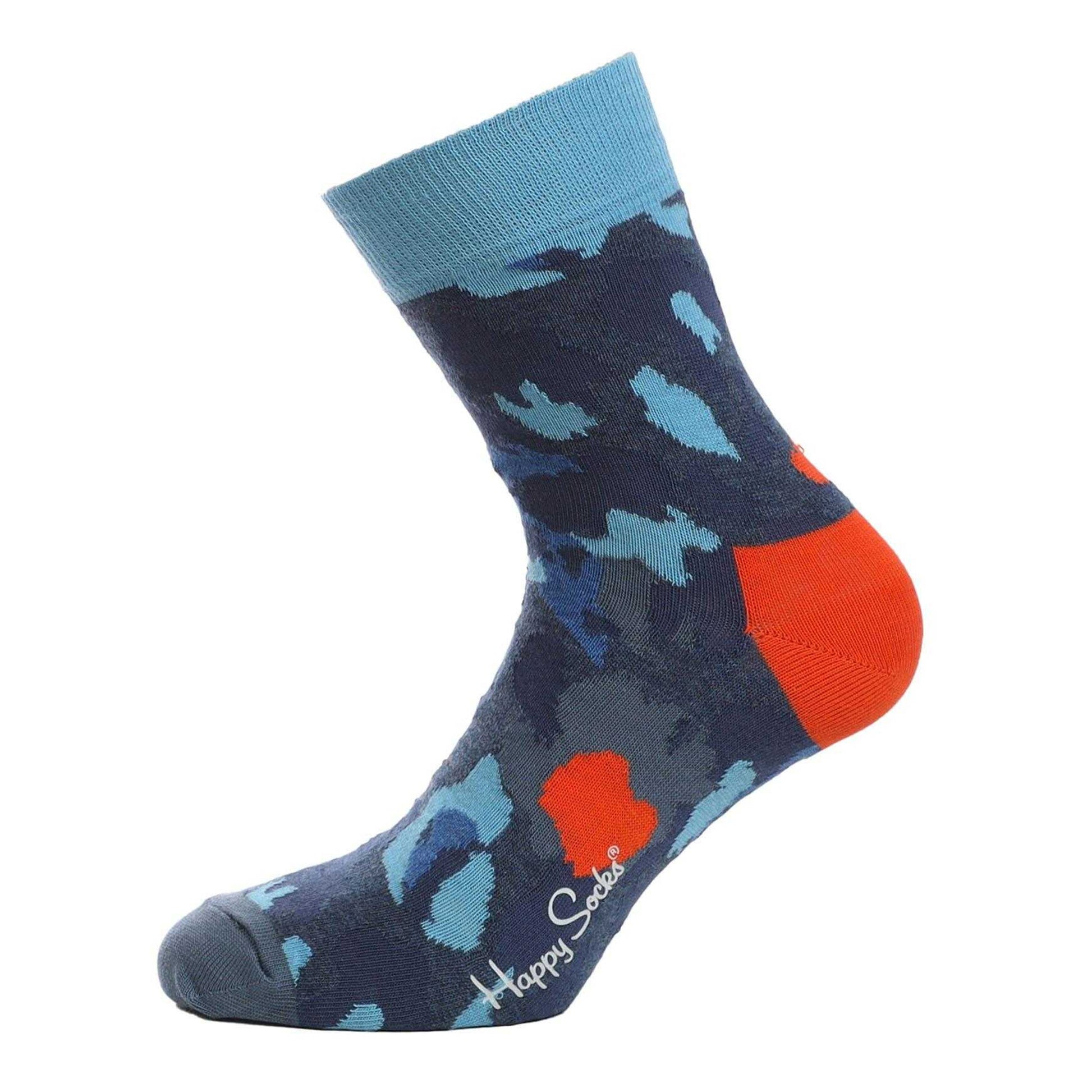 Navy-Orange - Front - Happy Socks Unisex Adult Camo Crew Socks