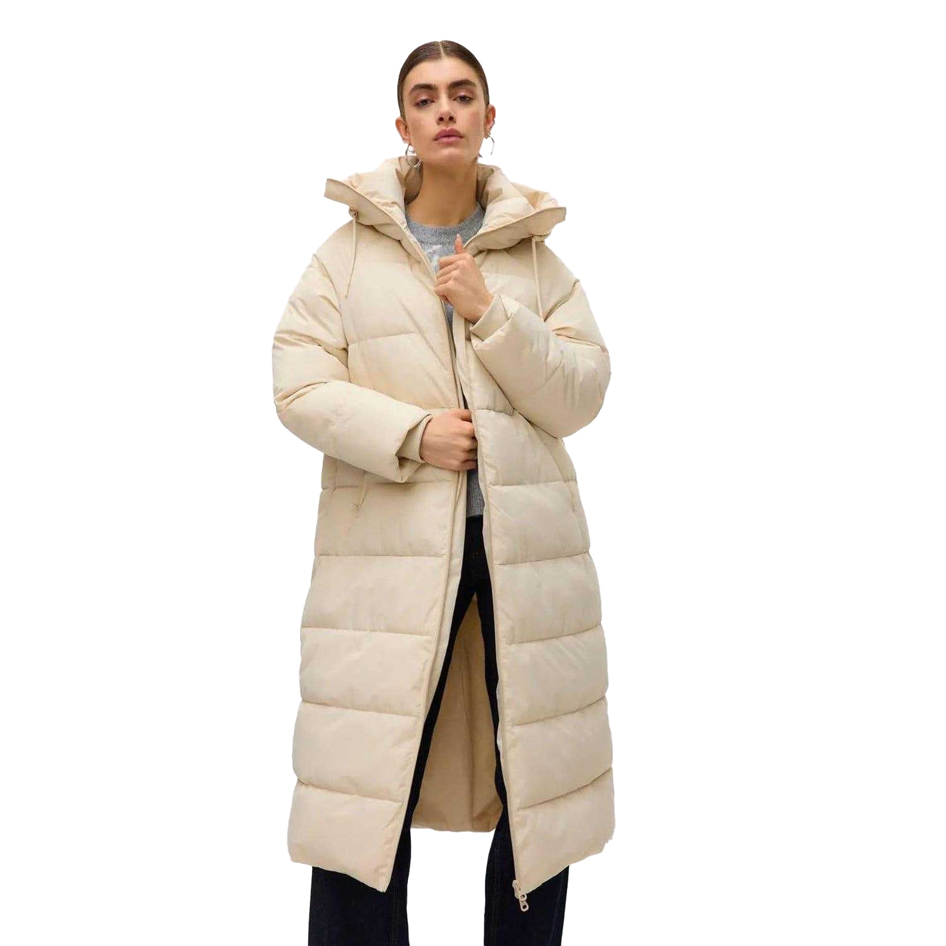 Oatmeal - Side - Vero Moda Womens-Ladies Elanor Laurie Long Length Padded Jacket