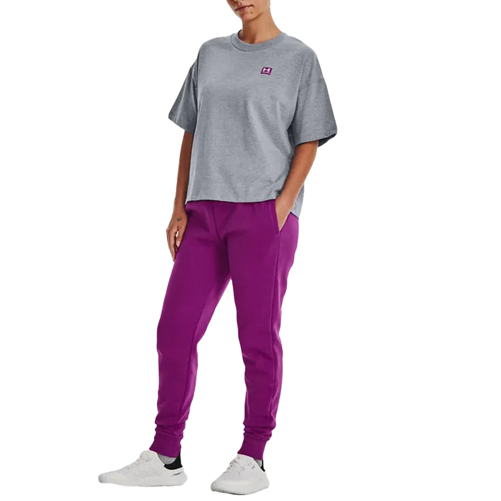 Grey - Side - Under Armour Womens-Ladies Logo Heavyweight Oversized T-Shirt