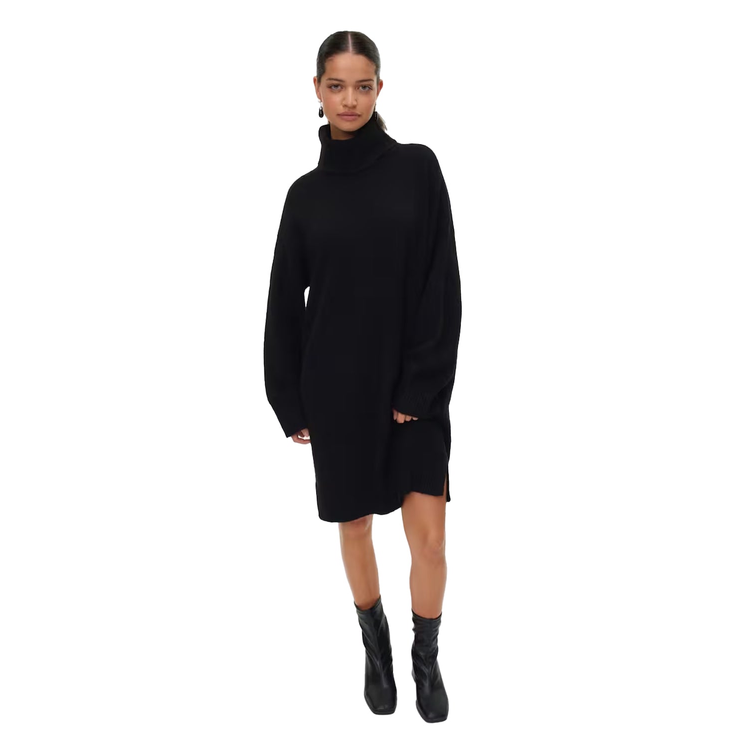 Black - Side - Vero Moda Womens-Ladies Aquarius Roll Neck Jumper Dress