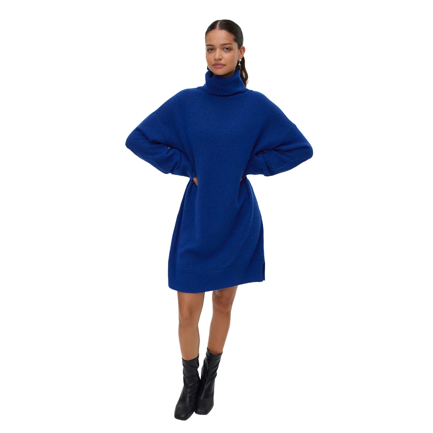 Blue - Side - Vero Moda Womens-Ladies Aquarius Roll Neck Jumper Dress