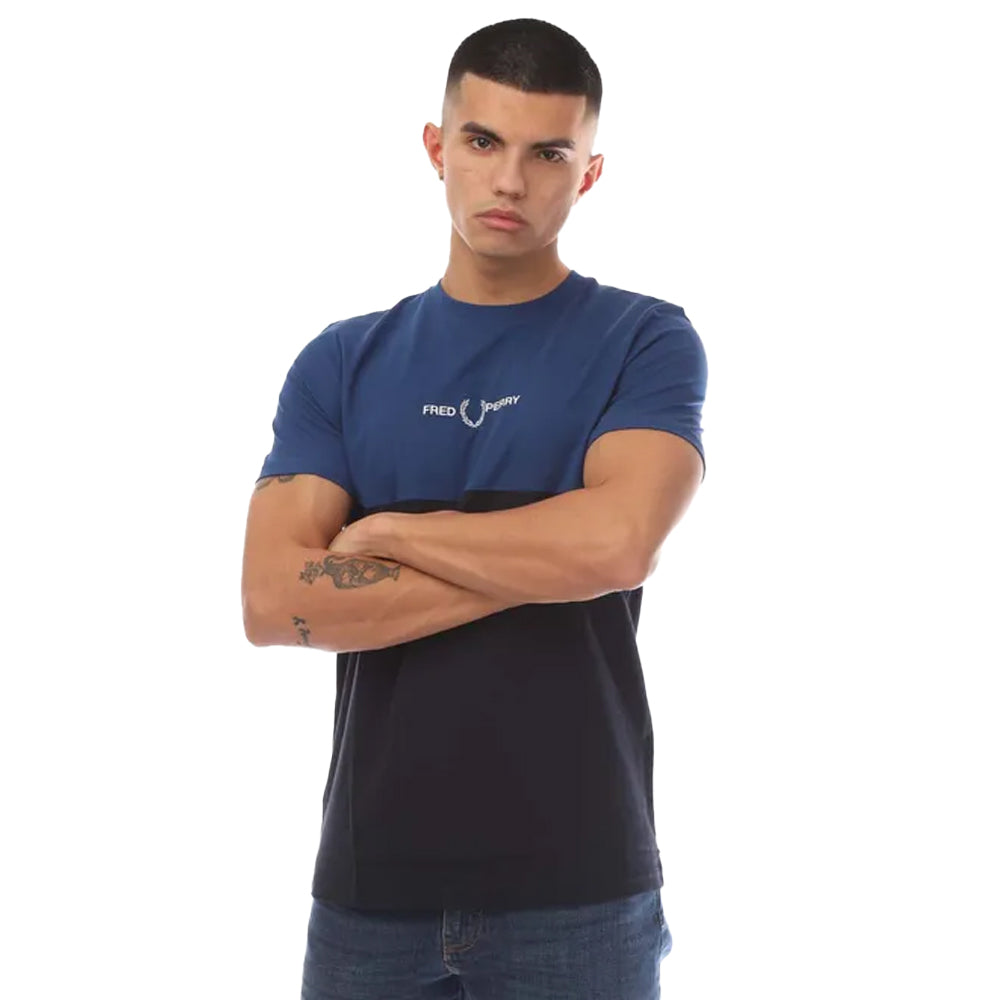 Navy - Front - Fred Perry Mens Colour Block Branded T-Shirt