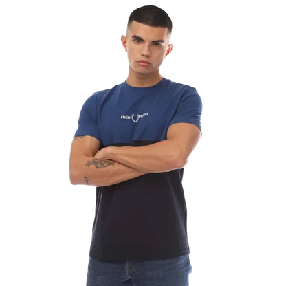 Navy - Front - Fred Perry Mens Colour Block Branded T-Shirt