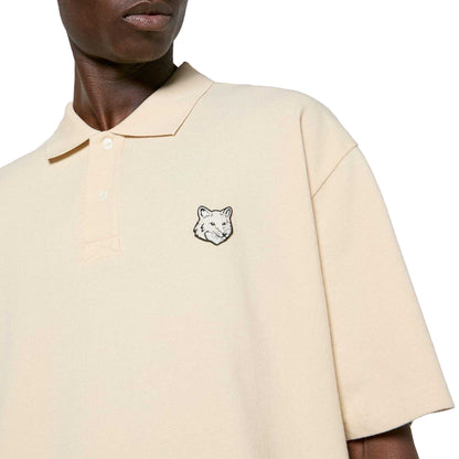 Cream - Back - Maison Mens Embroidered Logo Oversized Polo Shirt