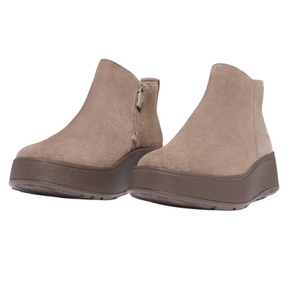 Grey - Side - Fit Flop Womens-Ladies F-Mode Suede Flatform Side Zip Ankle Boots