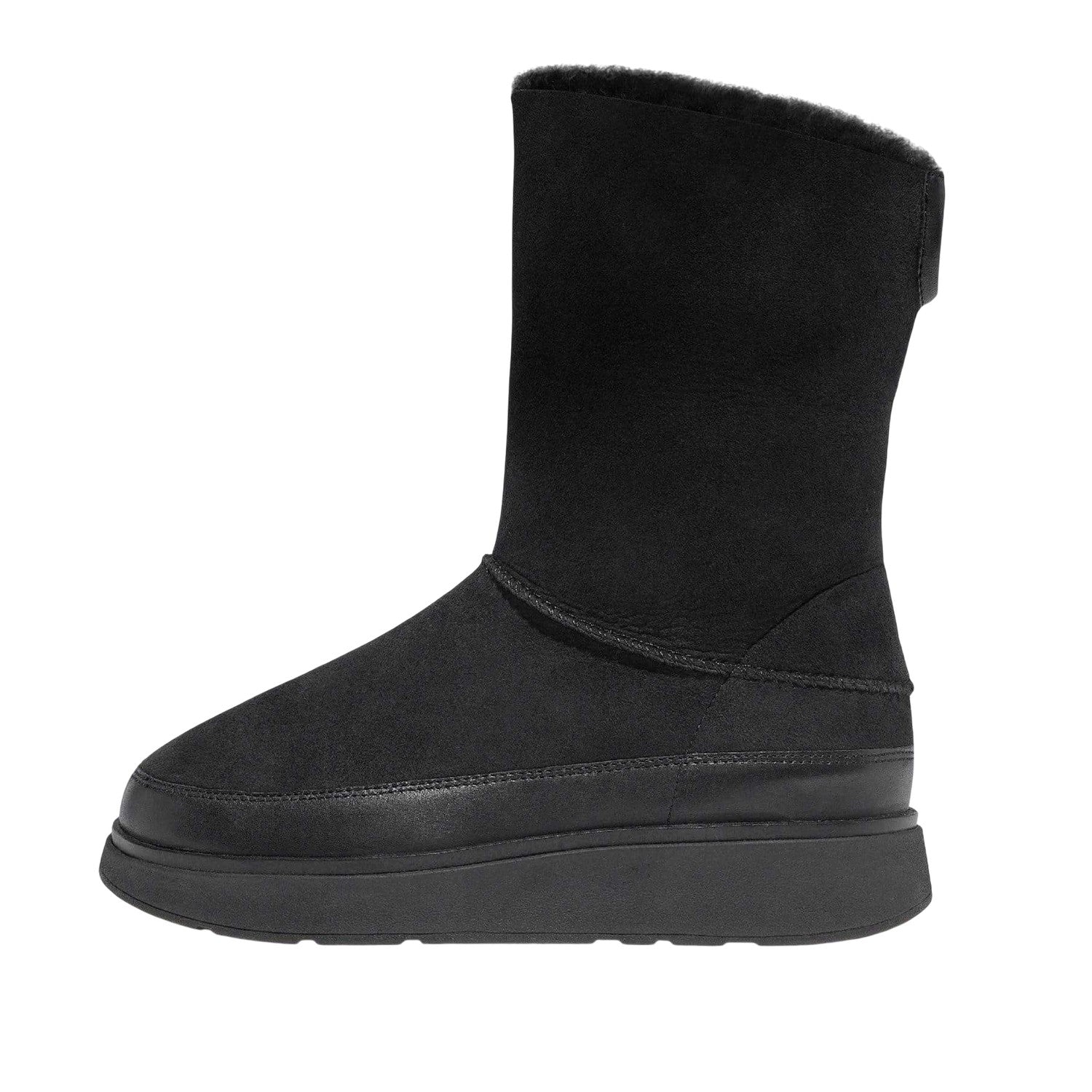 Black - Side - Fit Flop Womens-Ladies Gen-FF Doubleface Leather Shearling Ankle Boots