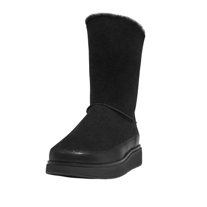 Black - Pack Shot - Fit Flop Womens-Ladies Gen-FF Doubleface Leather Shearling Ankle Boots