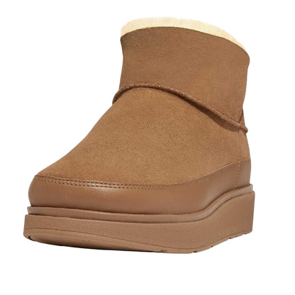 Tan - Front - Fit Flop Womens-Ladies Gen-FF Ultra Mini Doubleface Shearling Ankle Boots