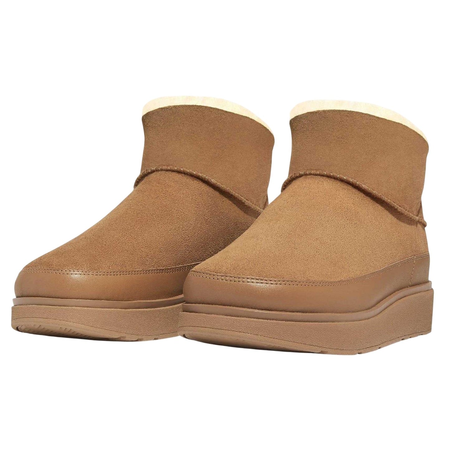Tan - Side - Fit Flop Womens-Ladies Gen-FF Ultra Mini Doubleface Shearling Ankle Boots