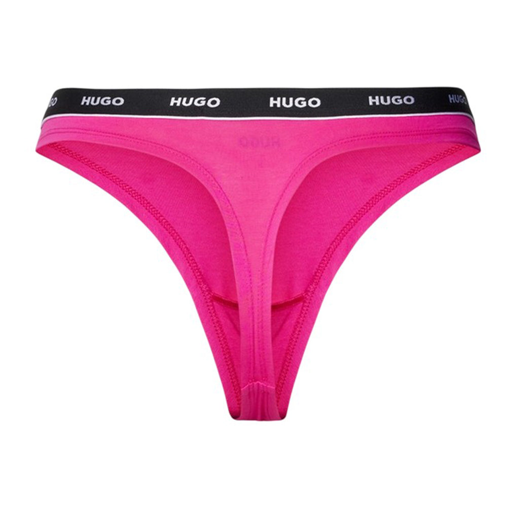 Pink-Black-Beige - Back - Hugo Womens-Ladies Stripe Thong (Pack of 3)