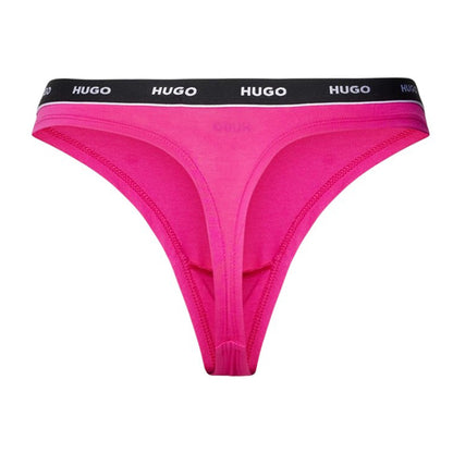Pink-Black-Beige - Back - Hugo Womens-Ladies Stripe Thong (Pack of 3)