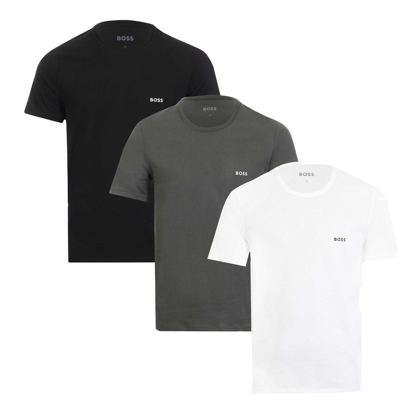 White-Grey-Black - Front - Boss Mens Logo T-Shirt (Pack of 3)