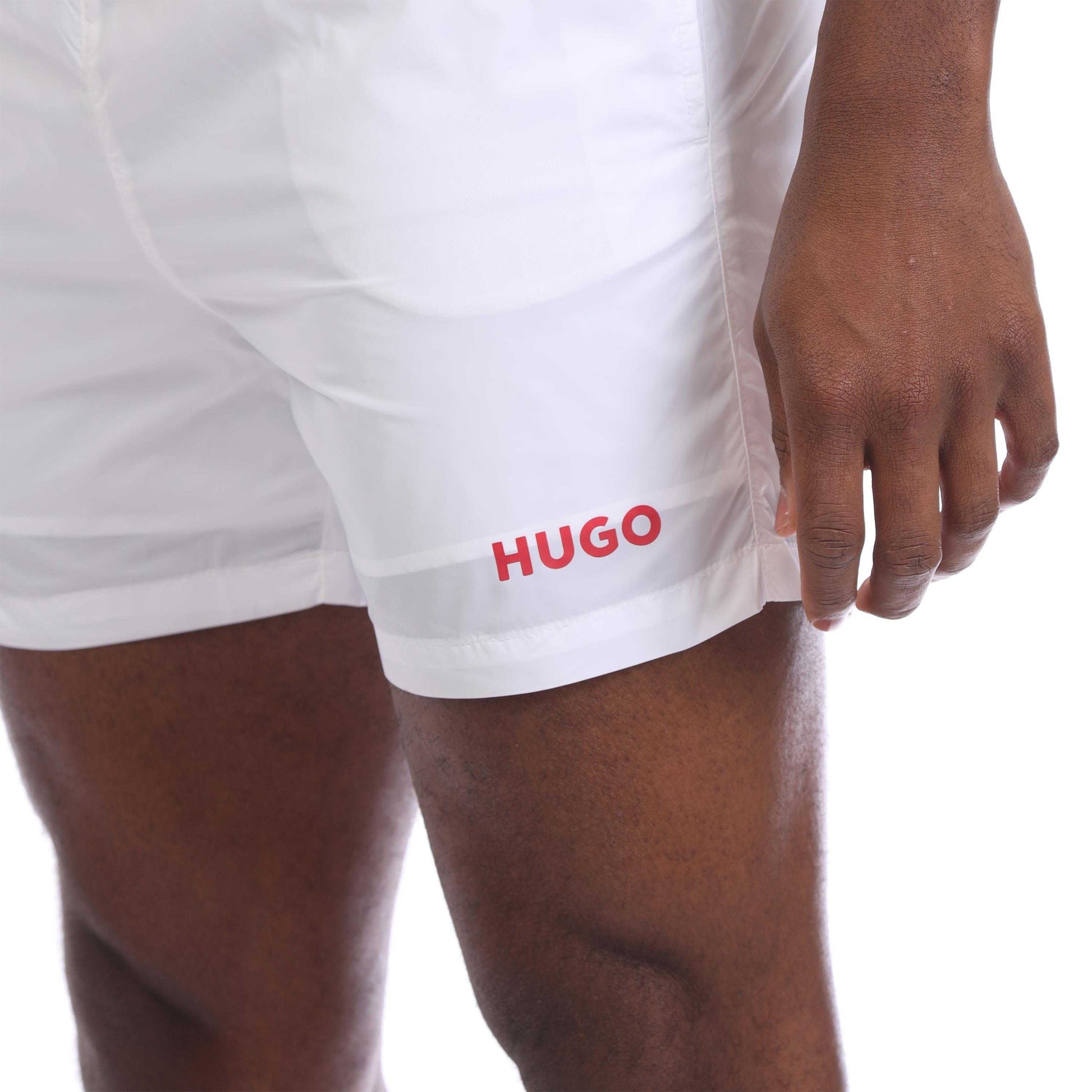 Natural - Side - Hugo Mens Haiti Contrast Logo Swim Shorts