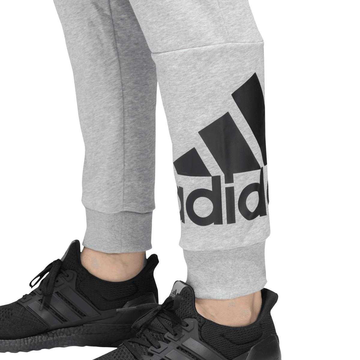 Grey - Side - Adidas Mens French Terry Logo Tapered Leg Jogging Bottoms