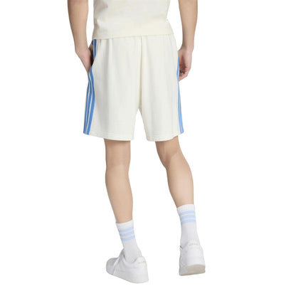 White-Blue - Side - Adidas Mens Essentials French Terry 3 Stripes Shorts