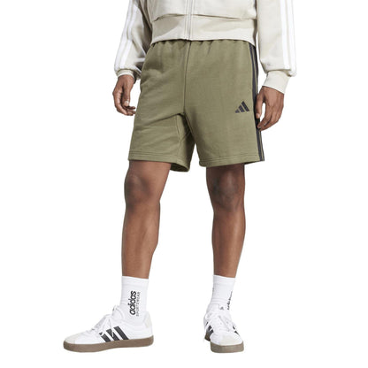 Olive-Black - Back - Adidas Mens Essentials French Terry 3 Stripes Shorts