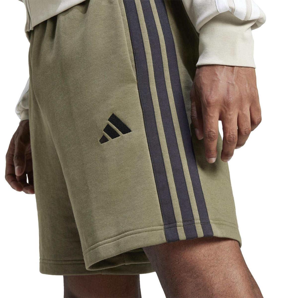 Olive-Black - Lifestyle - Adidas Mens Essentials French Terry 3 Stripes Shorts