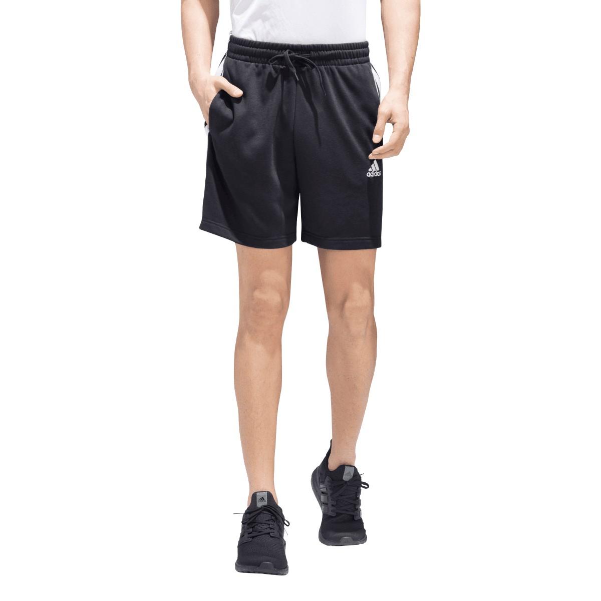 Black - Side - Adidas Mens Essentials French Terry 3 Stripes Shorts