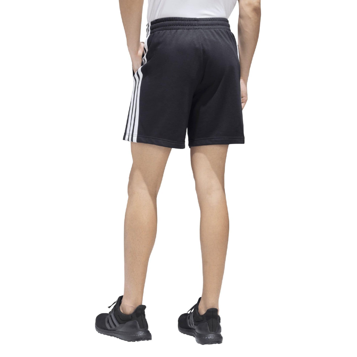 Black - Pack Shot - Adidas Mens Essentials French Terry 3 Stripes Shorts