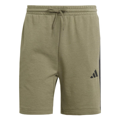 Olive-Black - Front - Adidas Mens Essentials French Terry 3 Stripes Shorts