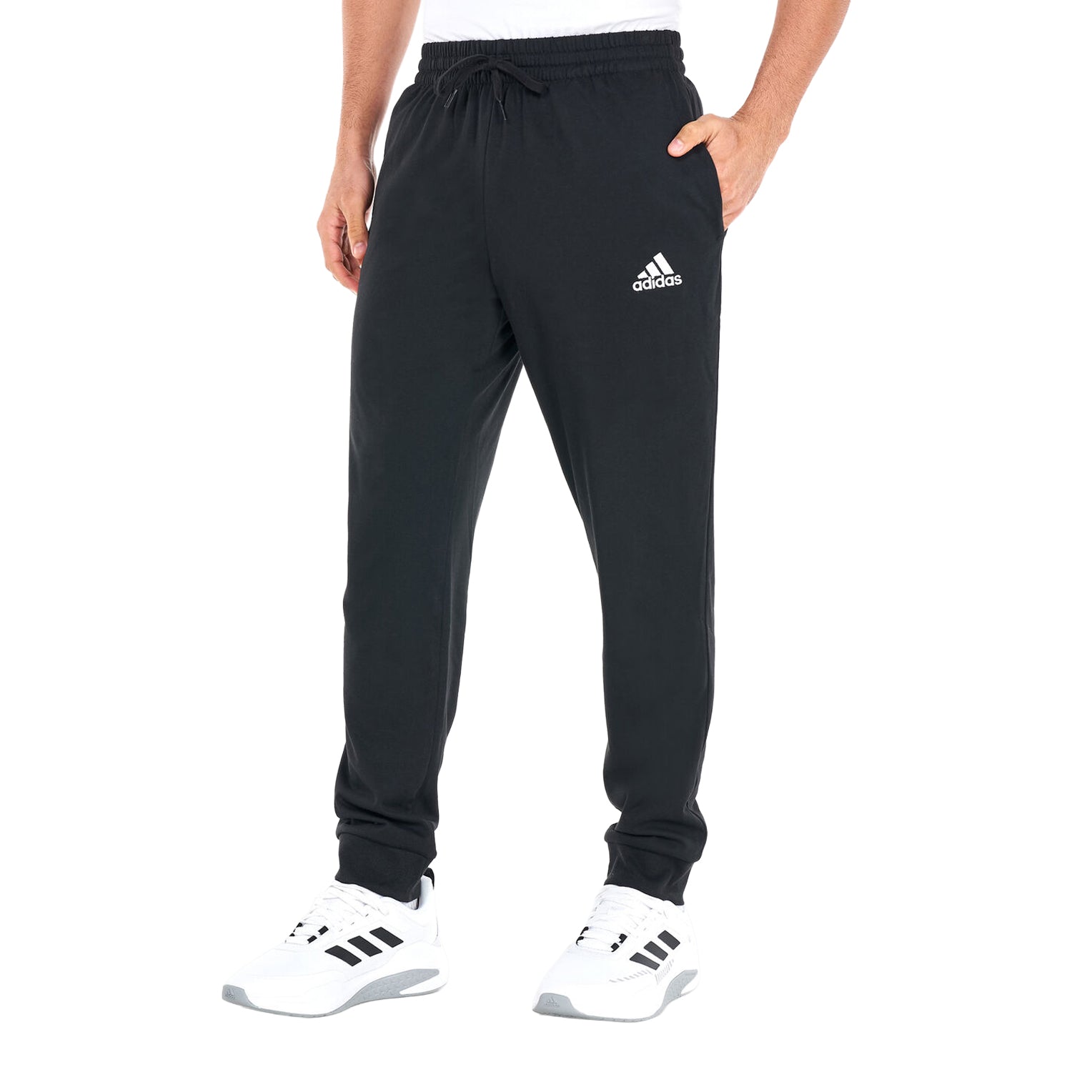 Black - Front - Adidas Mens Essentials Single Jersey Tapered Leg Jogging Bottoms