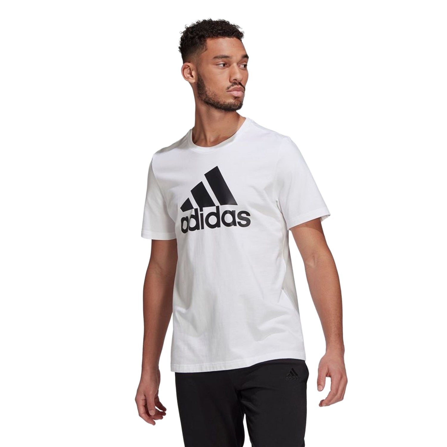 White - Side - Adidas Mens Essentials Big Logo T-Shirt