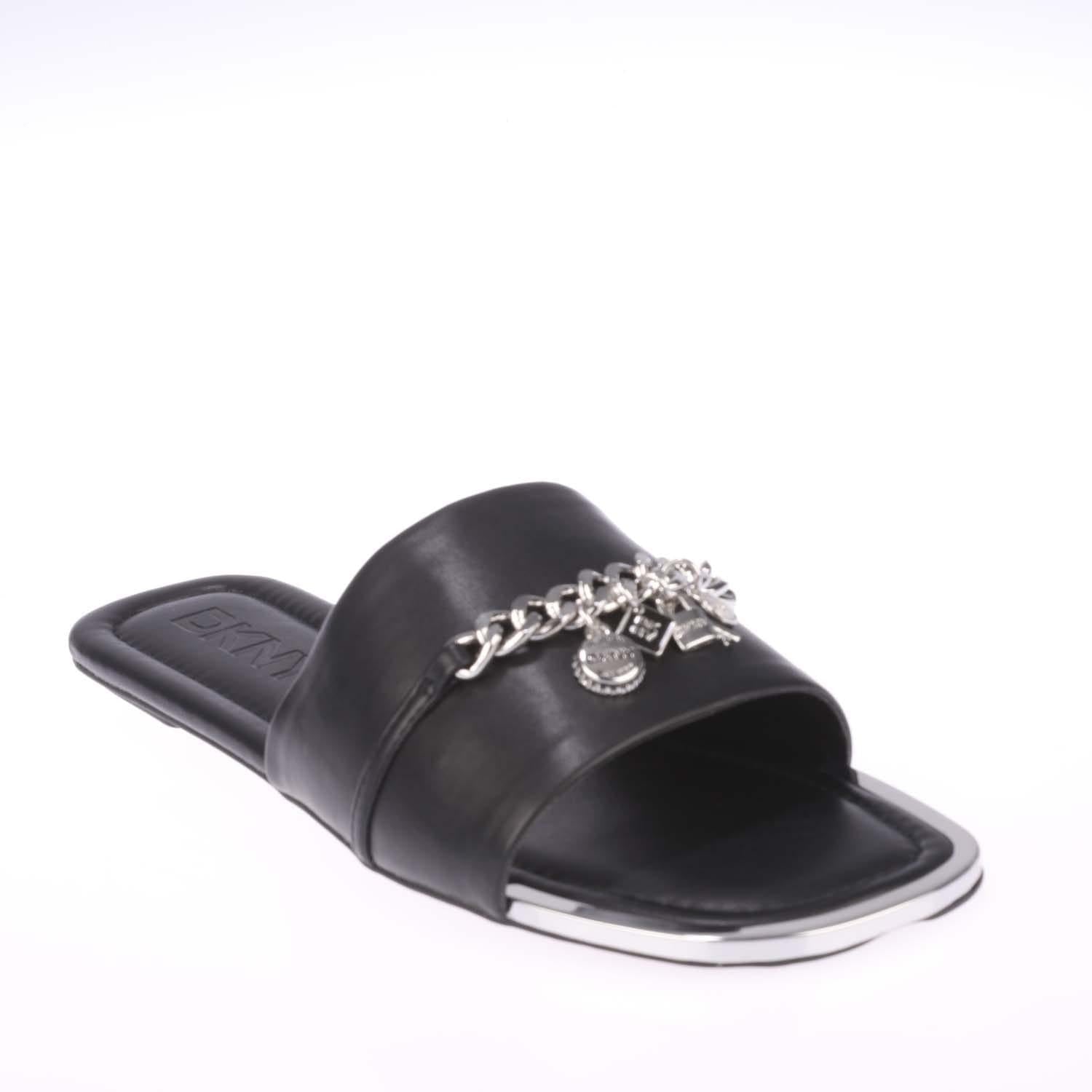 Black - Side - DKNY Womens-Ladies Holden Charm Flat Sliders
