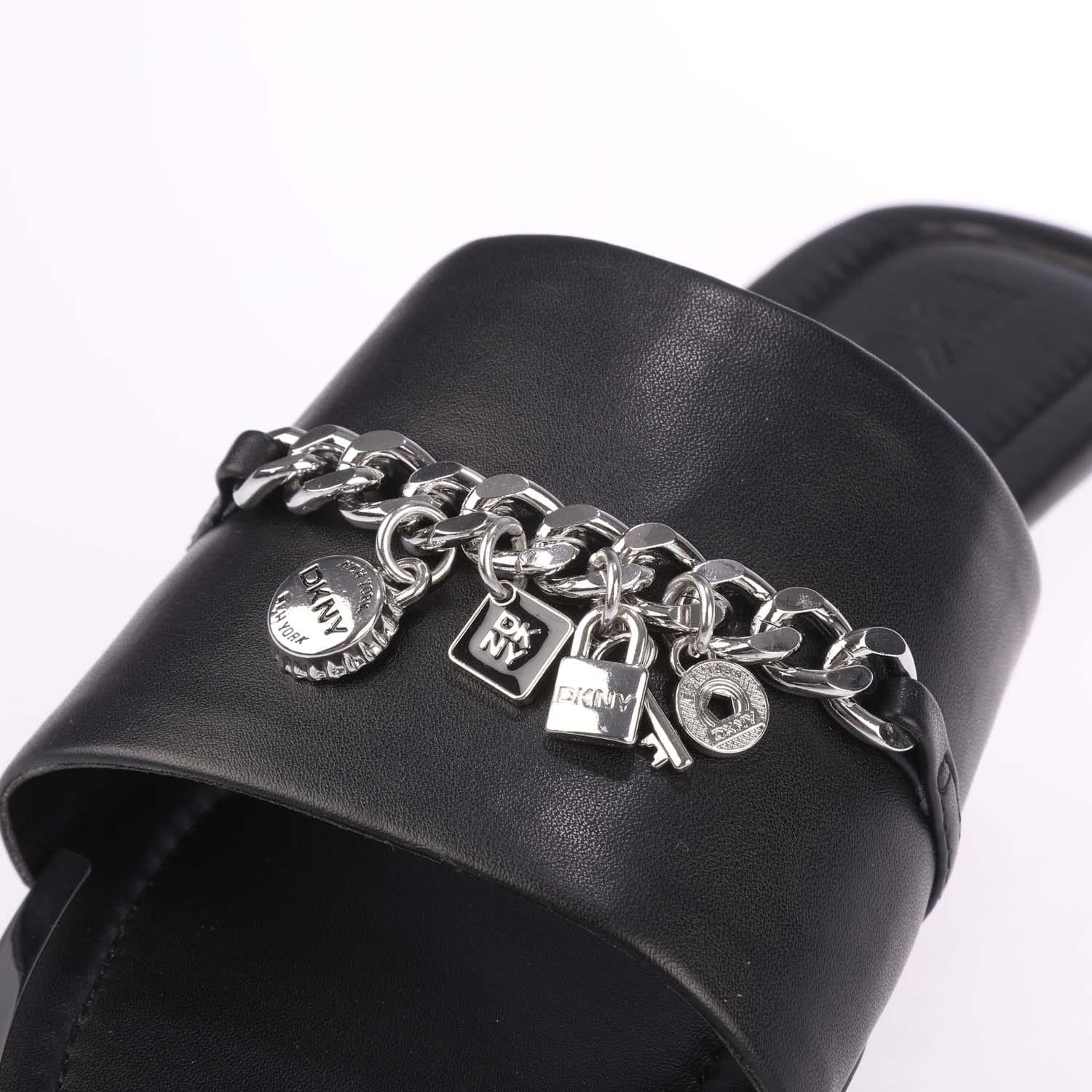 Black - Close up - DKNY Womens-Ladies Holden Charm Flat Sliders