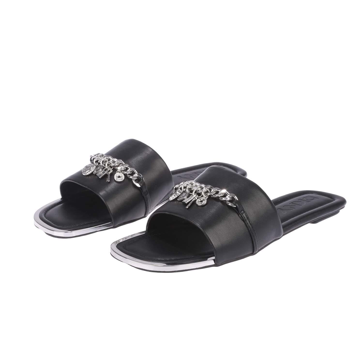 Black - Front - DKNY Womens-Ladies Holden Charm Flat Sliders