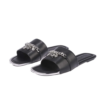 Black - Front - DKNY Womens-Ladies Holden Charm Flat Sliders