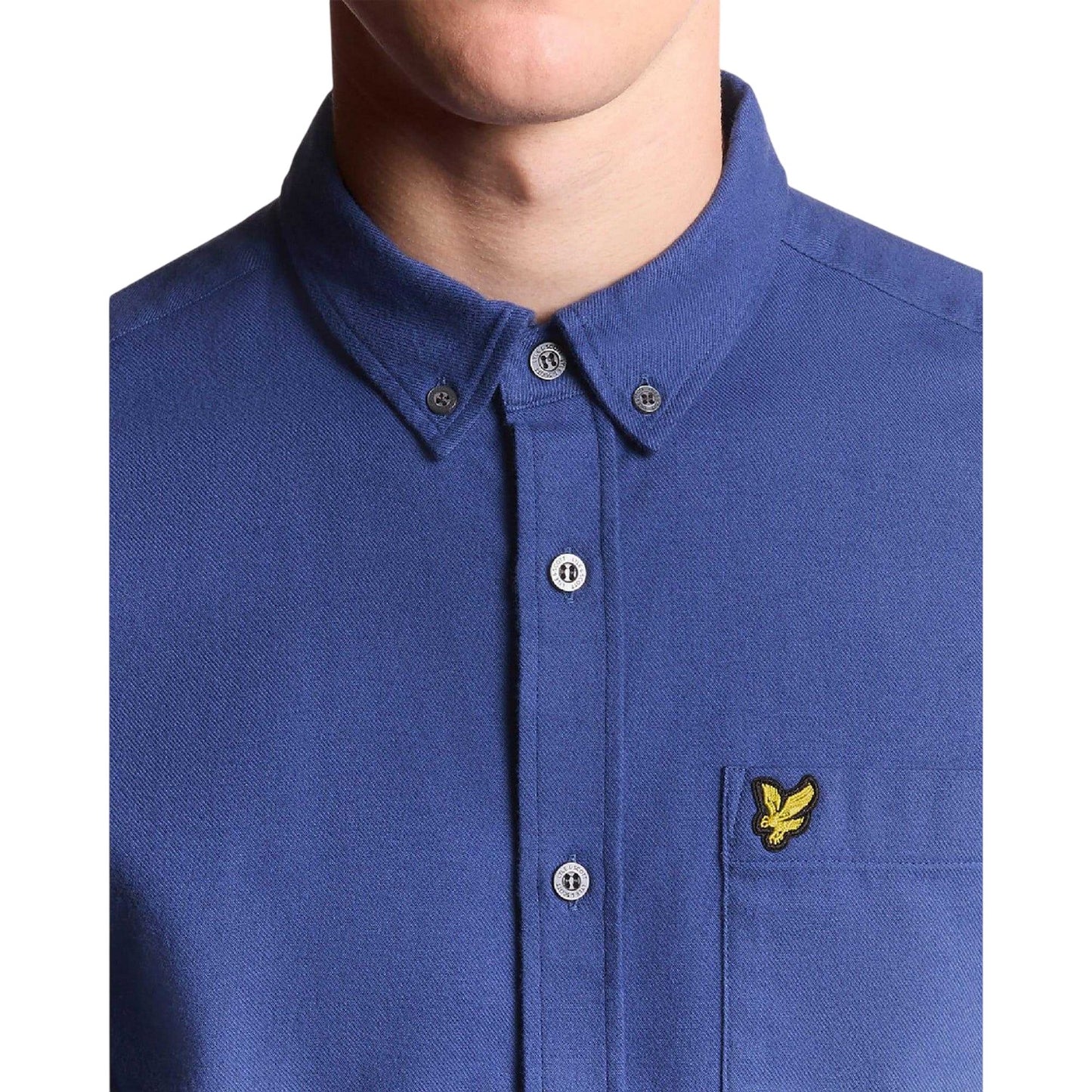 Blue - Side - Lyle & Scott Mens Plain Flannel Shirt