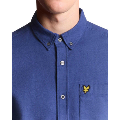 Blue - Side - Lyle & Scott Mens Plain Flannel Shirt