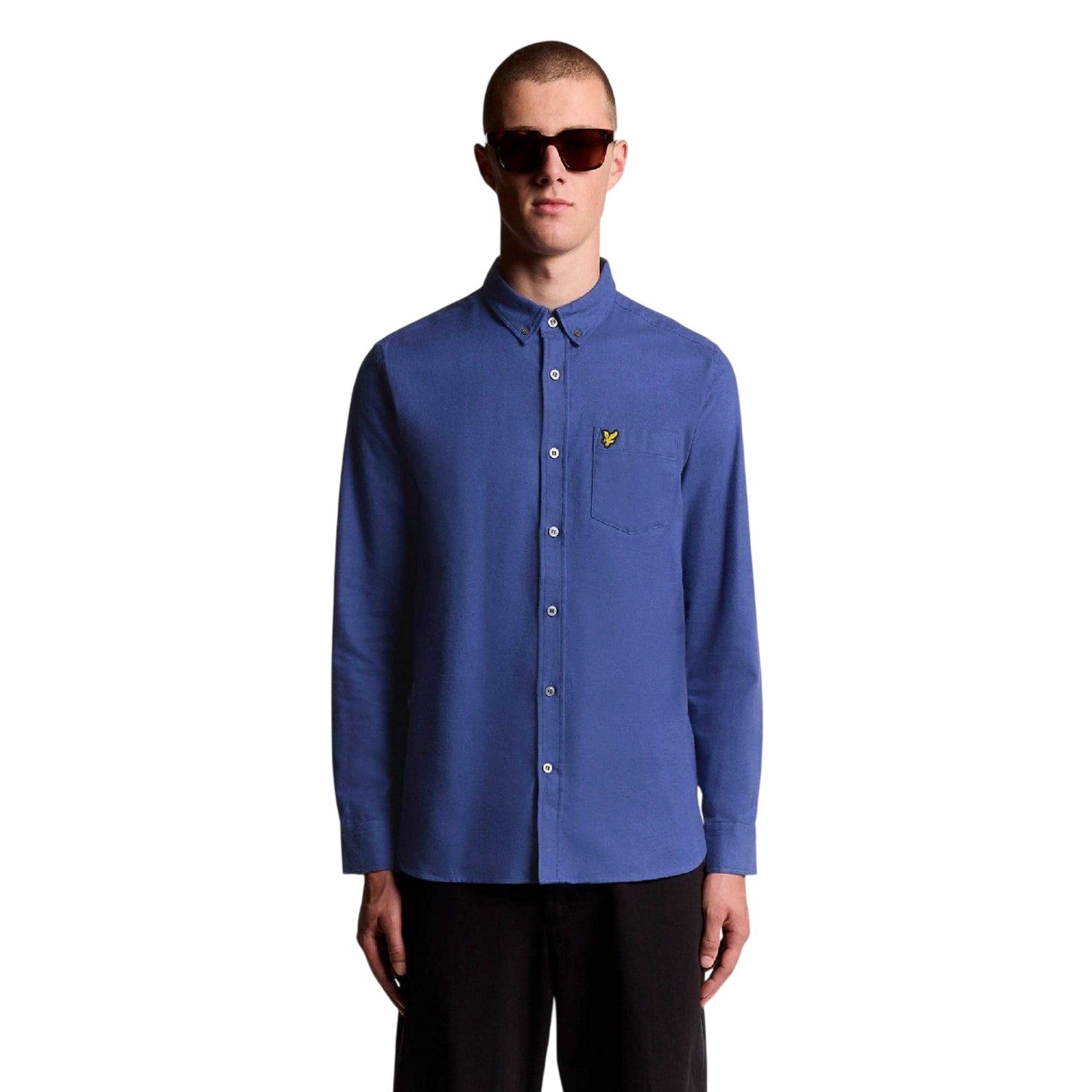 Blue - Front - Lyle & Scott Mens Plain Flannel Shirt