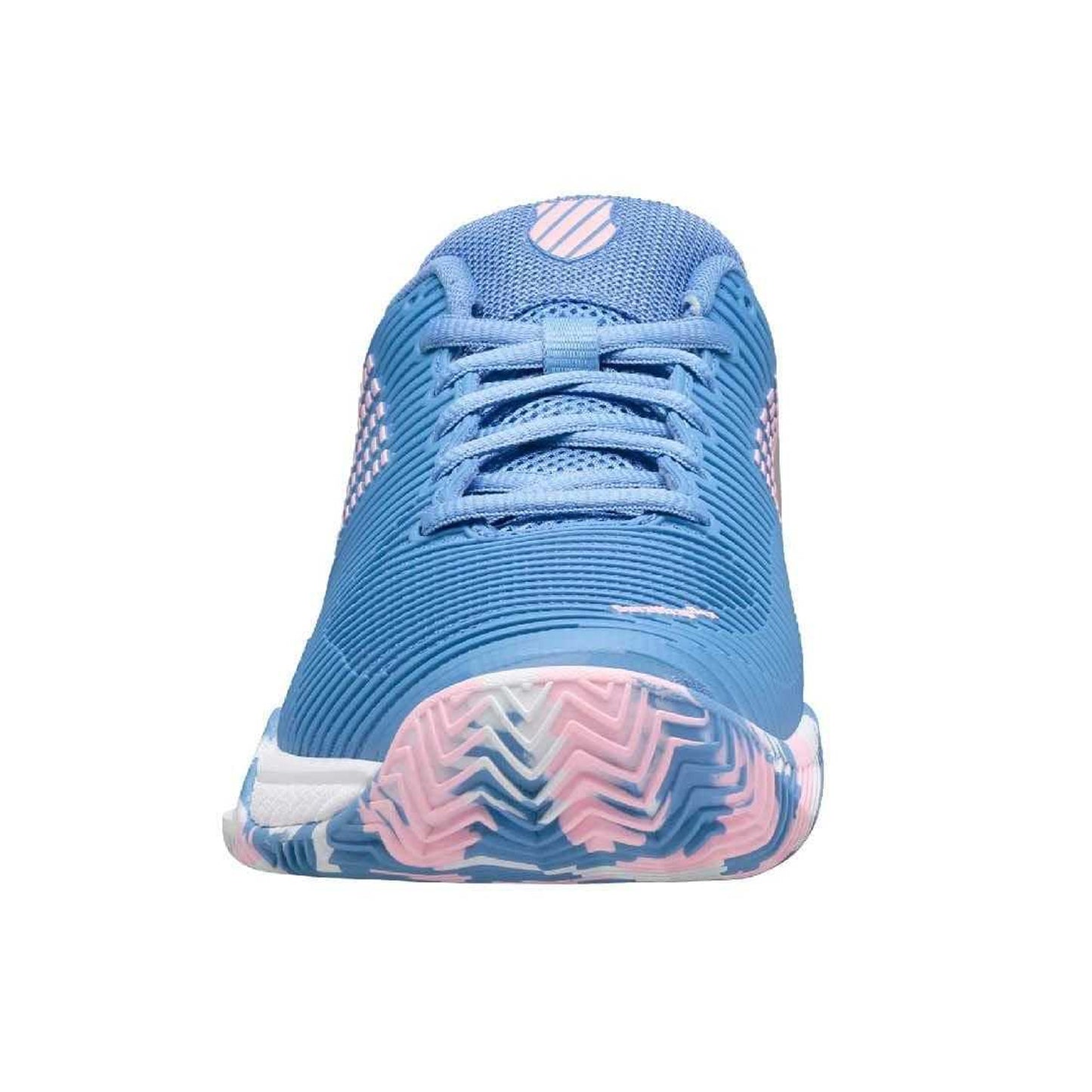 Blue-White - Close up - K-Swiss Childrens-Kids Hypercourt Express 2 Faux Leather Tennis Trainers