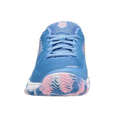 Blue-White - Close up - K-Swiss Childrens-Kids Hypercourt Express 2 Faux Leather Tennis Trainers