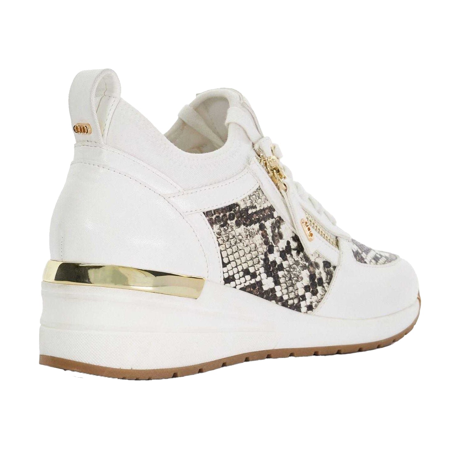 Natural - Back - Dune London Womens-Ladies Eilisia Snake Print Wedge Trainers